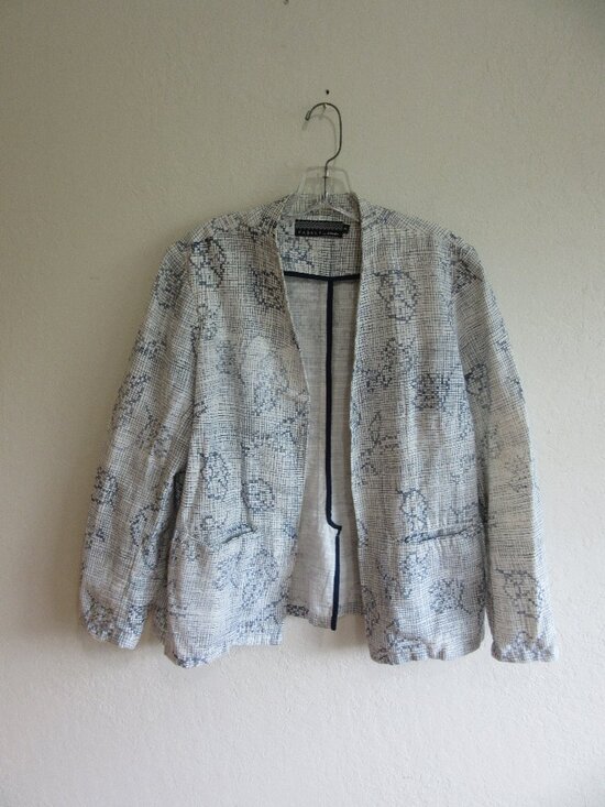 Fabels Jackets & Blazers - FABELS Blue & White XL 100% Cotton Long Sleeve Casual Lightweight Open Jacket